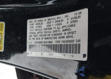 2009 Acura Tl 3.5 из США, поврежденный, VIN 19UUA86519A010884